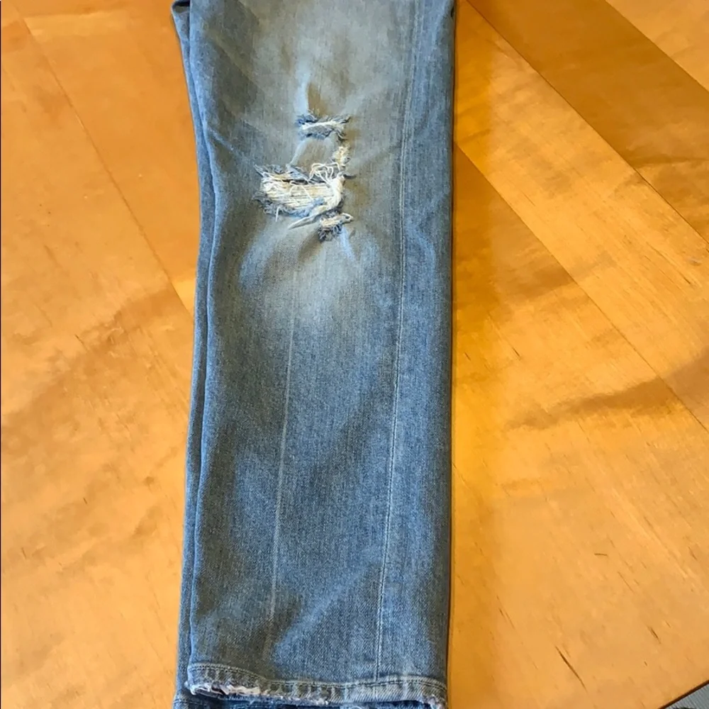 MOTHER Light Blue Distressed Straight Leg Jeans